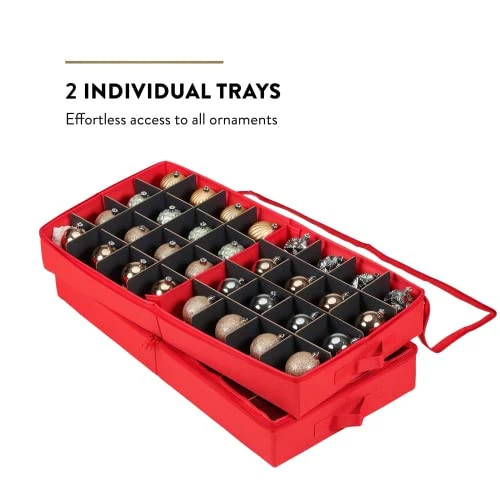 ZOBER Christmas Ornament Storage - 25.2x12.6x3.35 Inch Ornament Tray Organizer Boxes W/Dividers - Compartments For Fragile Ornaments And Holiday Decoration - Red 2 ZOBER Christmas Ornament Storage - 25.2x12.6x3.35 Inch Ornament Tray Organizer Boxes W/Dividers - Compartments For Fragile Ornaments And Holiday Decoration - Red - Image 2