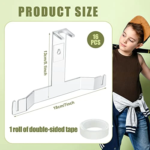 16 Pcs Baseball Cap Display Hat Display Hat Hanger For Wall Mounted Hat Rack Wall Hat Organizer For Baseball Caps Baseball Cap Storage & Organization For Cap Collectors For Door Closet Shelf Bedroom 2 16 Pcs Baseball Cap Display Hat Display Hat Hanger For Wall Mounted Hat Rack Wall Hat Organizer For Baseball Caps Baseball Cap Storage & Organization For Cap Collectors For Door Closet Shelf Bedroom - Image 2