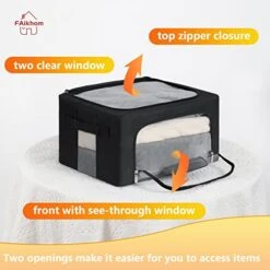 FAikhom 3 Pack Stackable Storage Bins- Foldable Metal Frame Storage Box Stackable Fabric Clothes Container Organizer With Clear Window & Carry Handles (22L, Black) 16 FAikhom 3 Pack Stackable Storage Bins- Foldable Metal Frame Storage Box Stackable Fabric Clothes Container Organizer With Clear Window & Carry Handles (22L, Black) -Songmics Furniture Shop 41KJ0yFlxjL