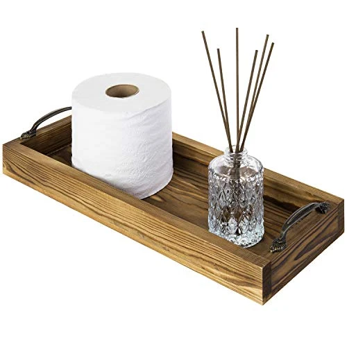MyGift 16-inch Rustic Burnt Wood Toilet Tank Tray Organizer Storage Bathroom Vanity Tray With Vintage Brass Metal Handles 1 MyGift 16-inch Rustic Burnt Wood Toilet Tank Tray Organizer Storage Bathroom Vanity Tray With Vintage Brass Metal Handles