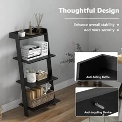 Tangkula 4 Tier Ladder Shelf, Leaning Bookshelf With Solid Wooden Frame, Anti-toppling Device, Anti-falling Baffle, Organizer Shelf, Open Shelving Unit For Home Office, 19.5 X 17.5 X 43 Inches (Black) 14 Tangkula 4 Tier Ladder Shelf, Leaning Bookshelf With Solid Wooden Frame, Anti-toppling Device, Anti-falling Baffle, Organizer Shelf, Open Shelving Unit For Home Office, 19.5 X 17.5 X 43 Inches (Black) -Songmics Furniture Shop 41KNCtC1cnL