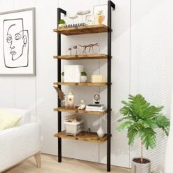 Recaceik 5 Tier Ladder Bookshelf With Storage, Open Wall Mount Bookcase Wooden Ladder Shelf Organizer With Metal Frame, Display Storage Rack Shelves Plant Flower For Living Room, Bedroom -Songmics Furniture Shop 41KPGEd5A6L. AC