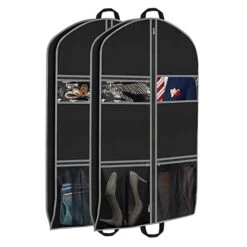 HATTERTOP Garment Bags For Travel, 43 Inch Suit Bags For Men Breathable Suit Cover Suit Carrier With 2 Large Mesh Pockets And 1 PVC Pocket For Closet, 2 Pack