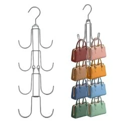 Baoswi 2 Pack Purse Organizer Storage, 4-Tier Hanging Bag Holder, Silver Metal Closet Organization Purse Hanger Backpack Rack Space Saving Hanger