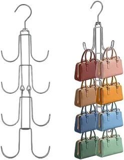 Baoswi 2 Pack Purse Organizer Storage, 4-Tier Hanging Bag Holder, Silver Metal Closet Organization Purse Hanger Backpack Rack Space Saving Hanger -Songmics Furniture Shop 41KQEyqUHiL. AC
