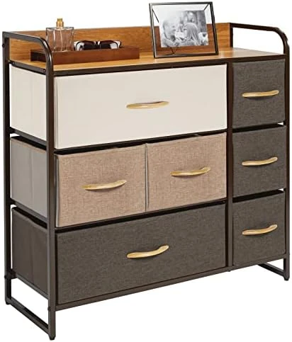 MDesign 30.9" High Steel Frame/Wood Top Storage Dresser Furniture Unit With 7 Removable Fabric Drawers - Large Bureau Organizer For Bedroom, Living Room, Closet - Multi-Color/Espresso Brown 4 MDesign 30.9" High Steel Frame/Wood Top Storage Dresser Furniture Unit With 7 Removable Fabric Drawers - Large Bureau Organizer For Bedroom, Living Room, Closet - Multi-Color/Espresso Brown - Image 4