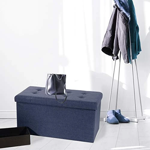 Seville Classics Cushioned Fabric Ottoman Hidden Storage Chest Footrest Chair, Padded Seat For Bedroom, Dorm, Loft, Living Room, Entryway, Hallway, Midnight Blue, 31.5" Bench 4 Seville Classics Cushioned Fabric Ottoman Hidden Storage Chest Footrest Chair, Padded Seat For Bedroom, Dorm, Loft, Living Room, Entryway, Hallway, Midnight Blue, 31.5" Bench - Image 4