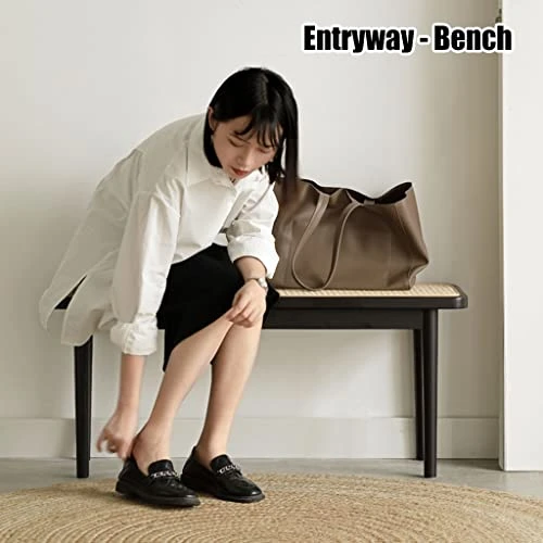 Rattan Solid Wood Bench, Home Decor Bench For Bedroom/Entryway/Dining Room, Black Minimalist Bench (Color : Black, Size : 120x28x43cm) 3 Rattan Solid Wood Bench, Home Decor Bench For Bedroom/Entryway/Dining Room, Black Minimalist Bench (Color : Black, Size : 120x28x43cm) - Image 3