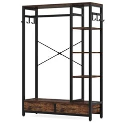 LITTLE TREE Free-standing Closet Organizer, 79" Coat Rack With 2 Drawers, Hall Tree With Hooks And Shelves, Industrial Garment Rack For Entryway, Bedroom, Living Room 13 LITTLE TREE Free-standing Closet Organizer, 79" Coat Rack With 2 Drawers, Hall Tree With Hooks And Shelves, Industrial Garment Rack For Entryway, Bedroom, Living Room -Songmics Furniture Shop 41KcE6aRSVL