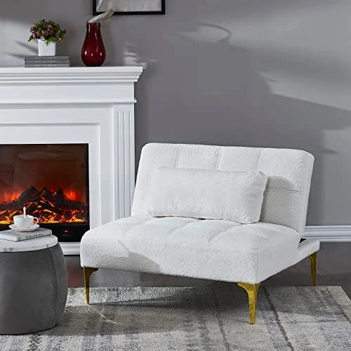 GENERIC Convertible Sofa Bed Single Chair Futon With Gold Metal Legs Teddy Fabric (Taupe) 8 GENERIC Convertible Sofa Bed Single Chair Futon With Gold Metal Legs Teddy Fabric (Taupe) - Image 8