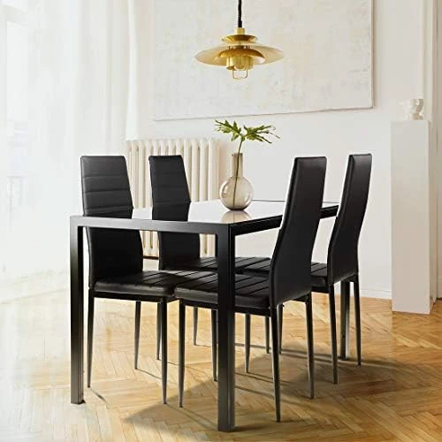 SLEERWAY Kitchen Dining Table Set For 4 People, Thickened Tempered Glass Desktop Kitchen Table And 4 Leather Chairs With Cushion, Modern Dining Room Sets For Small Space, 5 Pieces 6 SLEERWAY Kitchen Dining Table Set For 4 People, Thickened Tempered Glass Desktop Kitchen Table And 4 Leather Chairs With Cushion, Modern Dining Room Sets For Small Space, 5 Pieces - Image 6