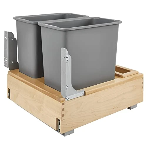 Rev-A-Shelf 4WCBM-2430DM-2 Double 30-Quart Maple Bottom Mount Kitchen Pullout Trash Can Waste Container With Soft Open & Close Slide System, Silver 1 Rev-A-Shelf 4WCBM-2430DM-2 Double 30-Quart Maple Bottom Mount Kitchen Pullout Trash Can Waste Container With Soft Open & Close Slide System, Silver