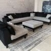Stendmar Multifunction 2-Tone Black/Gray Microfiber Big Sectional Couch Sofa Set S150RBG