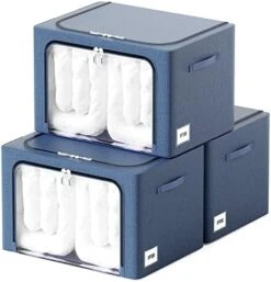 3 Pack Clothes Storage Box - Oxford Foldable Stackable Container Organizer Set For Clothing Fabric Frame Storage Bin Bags With Clear Window And Double Handles (66L, Red) -Songmics Furniture Shop 41KpN9nBIML. AC