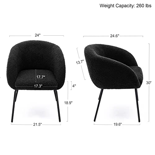 ONEVOG Upholstered Sherpa Dining Chair, Cozy Curved Back Dinner Chair Modern Boucle Teddy Chairs With Arms, Faux Wool Fleece Chair For Kitchen & Dining Room (Black) 2 ONEVOG Upholstered Sherpa Dining Chair, Cozy Curved Back Dinner Chair Modern Boucle Teddy Chairs With Arms, Faux Wool Fleece Chair For Kitchen & Dining Room (Black) - Image 2