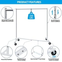 SUPER DEAL Heavy Duty Clothes Rack Z Base Commercial Grade Garment Rack On Wheels Rolling Clothes Hanging Organizer, All Steel Frame 220lbs Capacity, Silver/White -Songmics Furniture Shop 41KtcXHGSyL