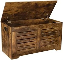DINZI LVJ Storage Chest, Flip-Top Wooden Storage Bench With 2 Safety Hinges, Retro Entryway Shoe Bench, Sturdy Large Storage Trunk For Living Room, Bedroom, Easy Assembly, Rustic Brown -Songmics Furniture Shop 41KuCBo vgL. AC