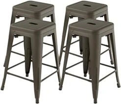 COSTWAY Metal Bar Stools Set Of 4, With Removable Back, 30'' Bar Height Stools With Rubber Feet, Stylish And Modern Chairs, For Kitchen, Dining Rooms, And Side Bar (Gun-Update, 30'') -Songmics Furniture Shop 41KvIm1 CEL. AC