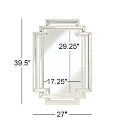 Possini Euro Design Erte Rectangular Vanity Decorative Wall Mirror Modern Silver Leaf Glass Openwork Frame Beaded Border Beveled Glass 27" Wide For Bathroom Bedroom Living Room Home Office Entryway -Songmics Furniture Shop 41KxlyVpb3L