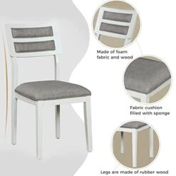 Merax Classic And Traditional Style 6-Piece Wooden Dining Table Set With 4 Upholstered Chairs & Bench, White+Grey -Songmics Furniture Shop 41L0MFvnnML