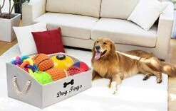 Xbopetda Dog Toy Box Dog Toy Storage Bin - Foldable Fabric Trapezoid Organizer Basket With Cotton Rope Handle, Ideal For Holding Dry Treats, Collars, Toys & Blankets (Beige) -Songmics Furniture Shop 41L1Jur3UIL