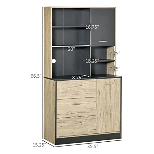 CZDYUF 67" Freestanding Buffet, Kitchen Storage Cabinet With 3 Drawers, Cable Management, 4 Cubbies And 2 Cabinets. 3 CZDYUF 67" Freestanding Buffet, Kitchen Storage Cabinet With 3 Drawers, Cable Management, 4 Cubbies And 2 Cabinets. - Image 3