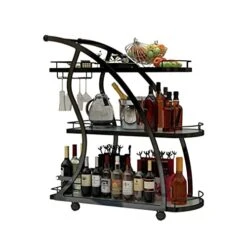 SUNESA Kitchen Storage Cabinets Mobile Home Trolley Kitchen Rack Three-Tier Golden Cake Tea Service Rack Kitchen Shelves (Color : Black)