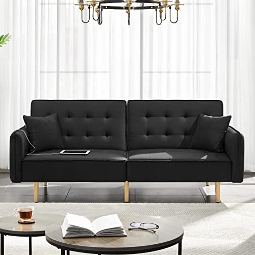 Yaheetech 78” Convertible Sofa Bed With USB Ports Sleeper Couch Futon Daybed Sleeper Sofa For Living Room Convertible Loveseat Adjustable Couch Bed Linen Fabric Tufted Split-Back Daybed, Black 2 Yaheetech 78” Convertible Sofa Bed With USB Ports Sleeper Couch Futon Daybed Sleeper Sofa For Living Room Convertible Loveseat Adjustable Couch Bed Linen Fabric Tufted Split-Back Daybed, Black - Image 2