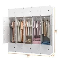 Aeitc Portable Wardrobe Closets 14"x18" Depth Bedroom Armoire, Clothes Storage Organizer With Doors, 25 Cubes, White -Songmics Furniture Shop 41L8Z2jENGL