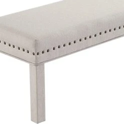 24KF Upholstered Linen Bed Bench With Nail Head Trim,Padded Tufted Bench -Ivory -Songmics Furniture Shop 41LIOlTNK6L