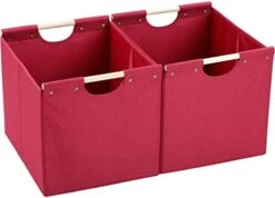 HOONEX Large Foldable Storage Bins, Linen Fabric, 2 Pack, With Wooden Carry Handles And Sturdy Heavy Cardboard, For Home, Office, Car, Nursery, Light Grey -Songmics Furniture Shop 41LKCYBuiEL. AC