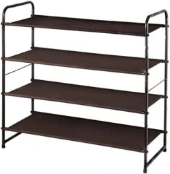 Simple Trending 3-Tier Stackable Shoe Rack, Expandable & Adjustable Fabric Shoe Shelf Storage Organizer, Black -Songmics Furniture Shop 41LLjBWmpAL. AC