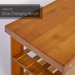 MoNiBloom Bamboo Shoe Bench, 2 Tiers Boots Heels Sneaker Organizer Rack Changing Stool With Seat For Hallway, Entryway, Living Room - Brown (6-8 Pairs) -Songmics Furniture Shop 41LMCMdbEbL