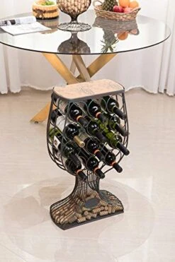 Vintiquewise Vintage Decorative Wooden Metal Goblet Shaped Freestanding Wine Rack With Cork Holder
