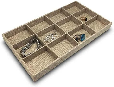 The Display Guys - Stackable Jewelry Organizer And Display Tray - For Drawers, Dressers, Store, Businesses (15 Compartments, Black Burlap) 7 The Display Guys - Stackable Jewelry Organizer And Display Tray - For Drawers, Dressers, Store, Businesses (15 Compartments, Black Burlap) - Image 7