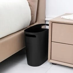JiatuA Plastic Small Trash Can Slim Waste Basket With Handles 3.2 Gallon Narrow Garbage Container Bin For Bathroom, Bedroom, Kitchen, Home Office Under Desk, Dorm, Laundry Room, Kids Room, Black -Songmics Furniture Shop 41LTGBjmBxL