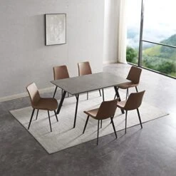 ZckyCine Modern Mid-Century Dining Table 5-Piece Kitchen Table Set For 4 People Rectangular Solid Wood Dining Table With 4 Upholstered Leather Chairs -Songmics Furniture Shop 41LVLzGjeL. AC