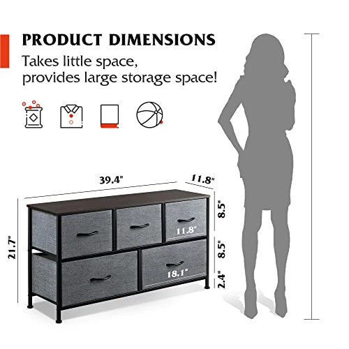 WLIVE Dresser For Bedroom With 5 Drawers, Wide Chest Of Drawers, Fabric Dresser, Storage Organizer Unit With Fabric Bins For Closet, Living Room, Hallway, Nursery, Dark Grey 3 WLIVE Dresser For Bedroom With 5 Drawers, Wide Chest Of Drawers, Fabric Dresser, Storage Organizer Unit With Fabric Bins For Closet, Living Room, Hallway, Nursery, Dark Grey - Image 3