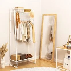 Tajsoon Clothes Rack, Freestanding Clothing Rack With Coat Hook, Metal Garment Rack With 2 Storage Display Shelf, Rustic Brown Wood, White 9 Tajsoon Clothes Rack, Freestanding Clothing Rack With Coat Hook, Metal Garment Rack With 2 Storage Display Shelf, Rustic Brown Wood, White -Songmics Furniture Shop 41LYegdF61L