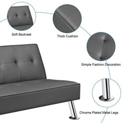 Yaheetech Convertible Sofa Couch Futon Bed Faux Leather Sofa Bed Sleeper Adjustable Loveseat Futon Couch Living Room Furniture With Chrome Metal Legs, Gray -Songmics Furniture Shop 41LYy6rkrwL