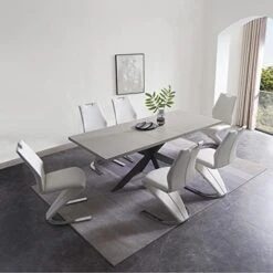 ZckyCine Modern Mid-Century Dining Table For 6-8 People Kitchen Table Set Extendable Rectangular Dining Table With 6 Leather Upholstered Dining Chairs -Songmics Furniture Shop 41LaWO bEbL. AC