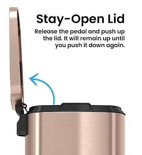 ITouchless SoftStep 13.2 Gallon Kitchen Step Trash Can With Odor Filter, 50 Liter Rose Gold Stainless Steel Pedal Garbage Bin For Home, Office, Business, Silent And Gentle Lid Open And Close, 13 Gal 4 ITouchless SoftStep 13.2 Gallon Kitchen Step Trash Can With Odor Filter, 50 Liter Rose Gold Stainless Steel Pedal Garbage Bin For Home, Office, Business, Silent And Gentle Lid Open And Close, 13 Gal - Image 4