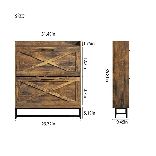 Maupvit Shoe Cabinet With 2 Flip Drawers, Freestanding Shoe Cabinet Organizer With Metal Legs, Shoes Storage Cabinet For Entryway, Narrow Shoe Rack Cabinet, Rustic Brown 2 Maupvit Shoe Cabinet With 2 Flip Drawers, Freestanding Shoe Cabinet Organizer With Metal Legs, Shoes Storage Cabinet For Entryway, Narrow Shoe Rack Cabinet, Rustic Brown - Image 2