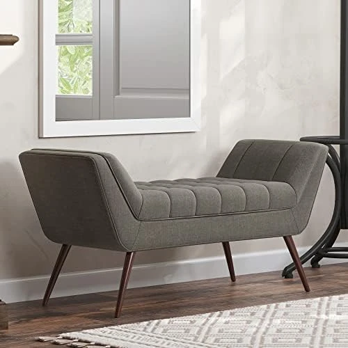 BELLEZE 63 Inch Mid Century Modern Ottoman, Contemporary Upholstered Linen Fabric Bench With Wood Legs, Accent Furniture For Living Room, Bedroom, Entryway - Moreno (Grey) 11 BELLEZE 63 Inch Mid Century Modern Ottoman, Contemporary Upholstered Linen Fabric Bench With Wood Legs, Accent Furniture For Living Room, Bedroom, Entryway - Moreno (Grey) - Image 11