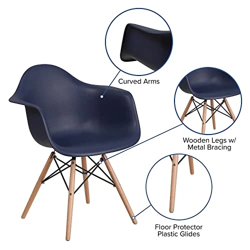 Flash Furniture Alonza Series Navy Plastic Chair With Wooden Legs 5 Flash Furniture Alonza Series Navy Plastic Chair With Wooden Legs - Image 5