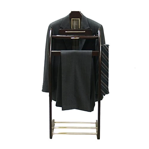 Proman Products Windsor Suit Valet Stand VL16140 With Contour Hanger, Tray, Trouser Bar, Tie Bar And Shoe Rack, 17" W X 14" D X 40" H, Mahogany 3 Proman Products Windsor Suit Valet Stand VL16140 With Contour Hanger, Tray, Trouser Bar, Tie Bar And Shoe Rack, 17" W X 14" D X 40" H, Mahogany - Image 3