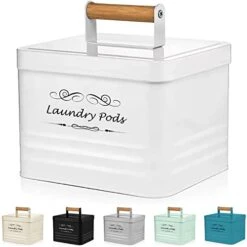 ELITAPRO Laundry Pods Container Modern Farmhouse Laundry Pods Holder Metal Box Dispenser With Lid Laundry Room Decor And Accessories