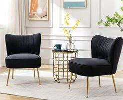 Shunzhi Velvet Accent Chairs Set Of 2 Modern Upholstered Slipper Chairs With Golden Legs Comfy Armless Wingback Side Chairs Corner Chair For Bedroom/Dining Room/Living Room/Office, Grey 22 Shunzhi Velvet Accent Chairs Set Of 2 Modern Upholstered Slipper Chairs With Golden Legs Comfy Armless Wingback Side Chairs Corner Chair For Bedroom/Dining Room/Living Room/Office, Grey -Songmics Furniture Shop 41Lk729YjnL. AC