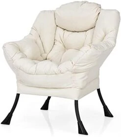 Giantex Modern Lazy Chair, Accent Contemporary Lounge Chair Polyester Fabric W/Steel Frame, Upholstered Single Sofa Chair W/Armrests & Side Pocket, Leisure Sofa Chair (Grey) -Songmics Furniture Shop 41Lp3KtbSFL. AC