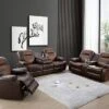 Nautery Leather Recliner Sofa,Living Room Furniture Set, Leather Sofa Set With Storage Console & Cup Holder For Office/Apartment(3 Pieces,Brown)